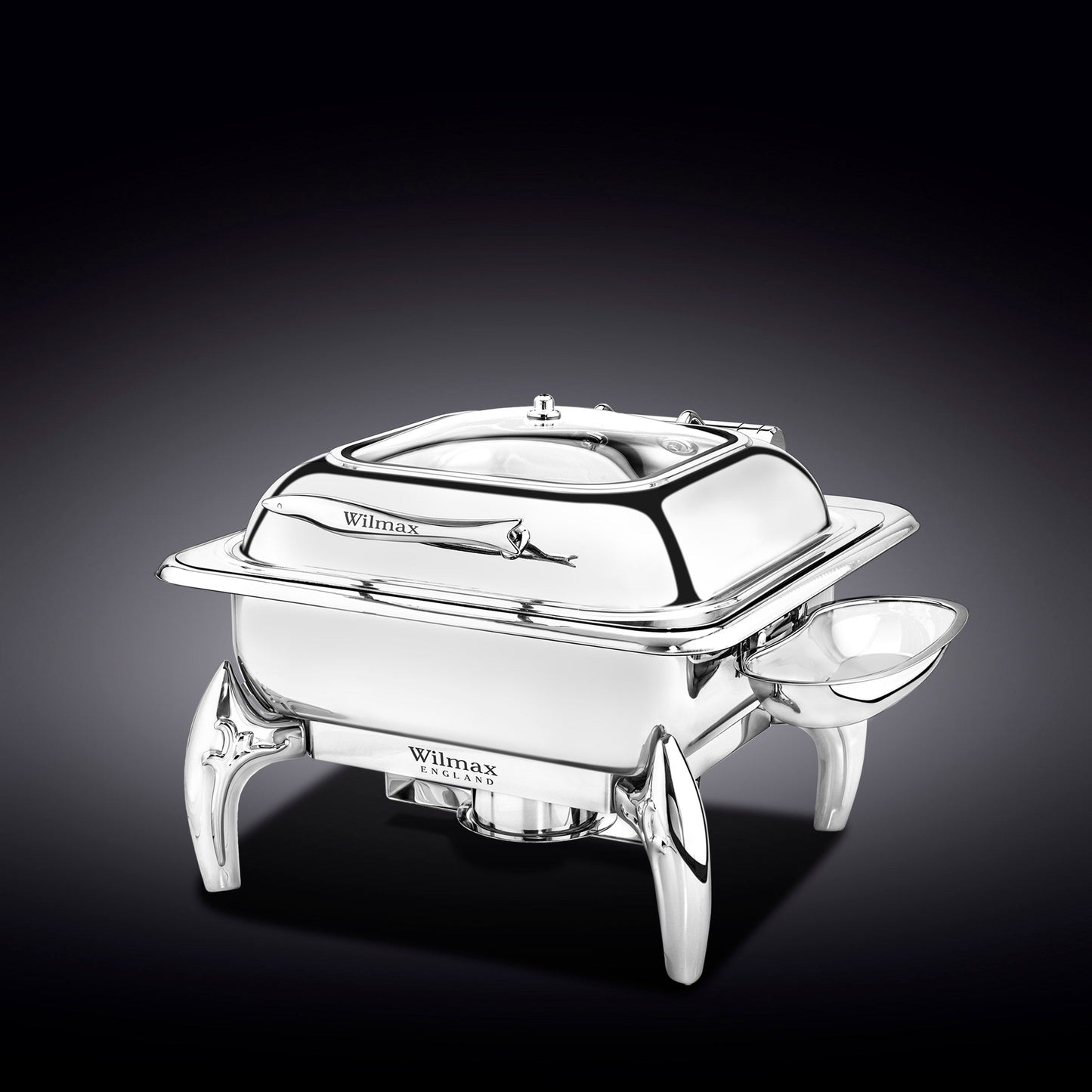 GLASS LID SQUARE CHAFING DISH WITH STAND 18" inch X 16" inch X 13" inch | 45.5 X 41 X 33 CM