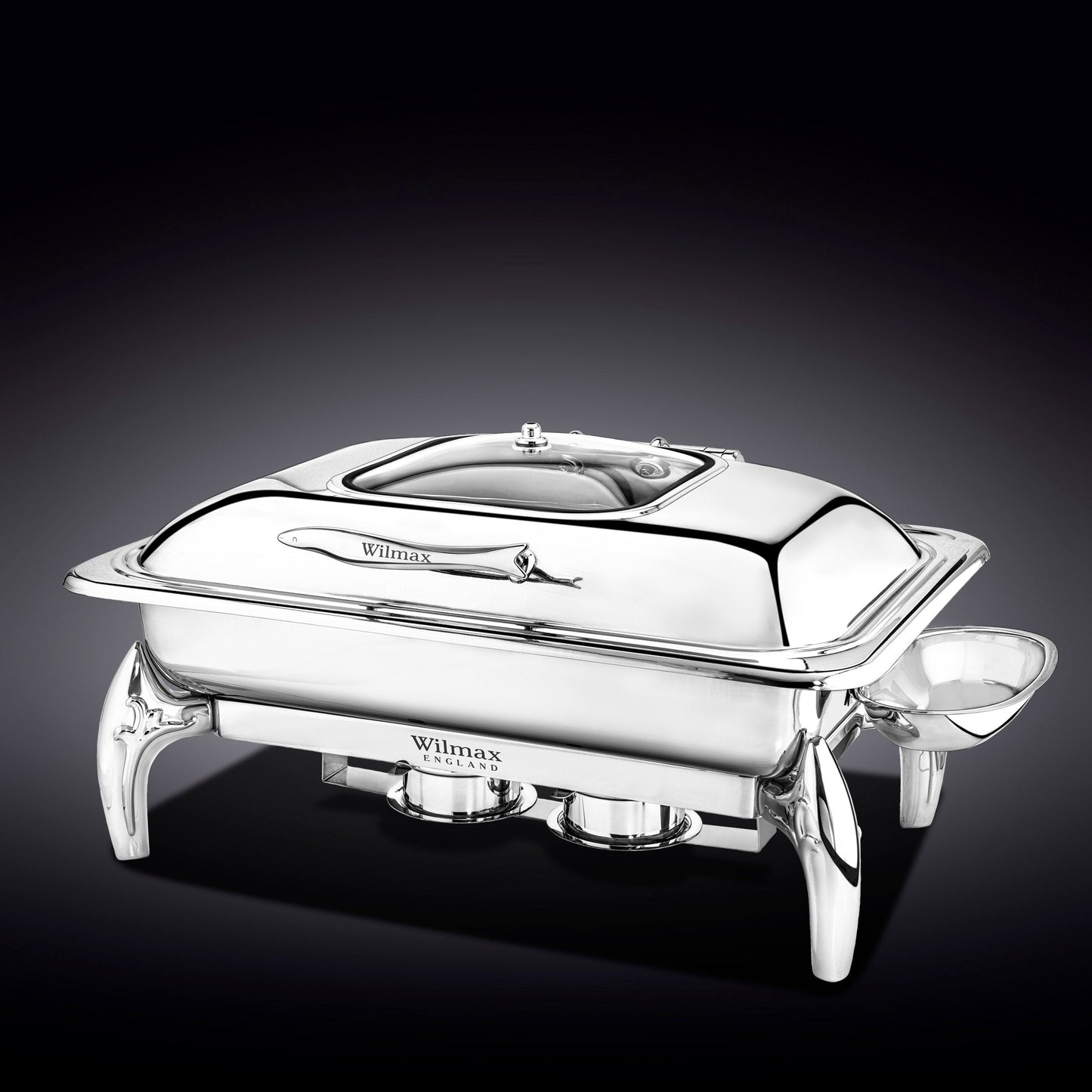 GLASS LID RECTANGULAR CHAFING DISH WITH STAND 23" inch X 18" inch X 12" inch | 58.5 X 45.5 X 31 CM