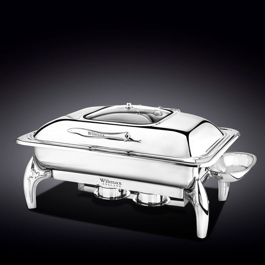 GLASS LID RECTANGULAR CHAFING DISH WITH STAND 23" inch X 18" inch X 12" inch | 58.5 X 45.5 X 31 CM